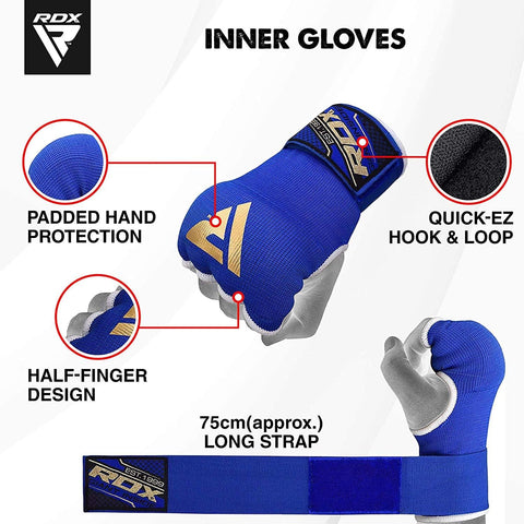 RDX IS Gel Padded Inner Gloves Hook & Loop Wrist Strap for Knuckle Protection Blue / L