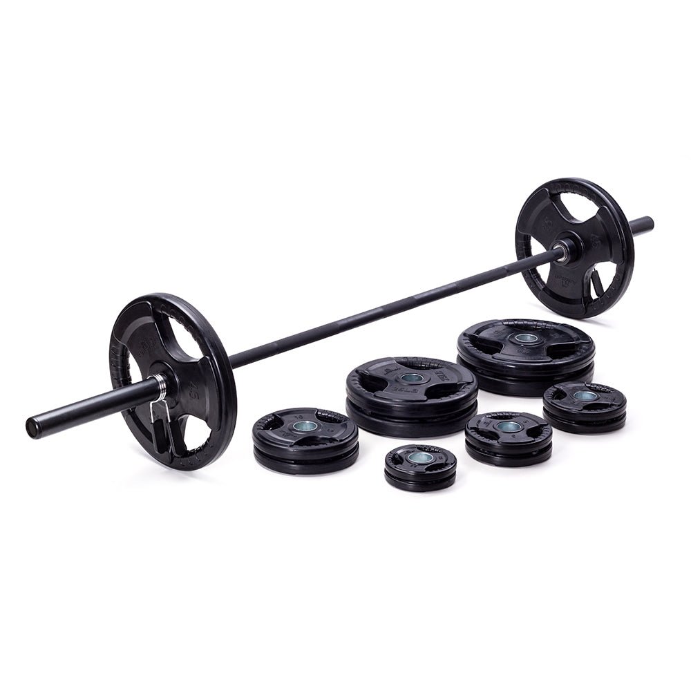 300lbs Virgin Rubber Grip Olympic Weight Set w 1500lbs Pro Bar